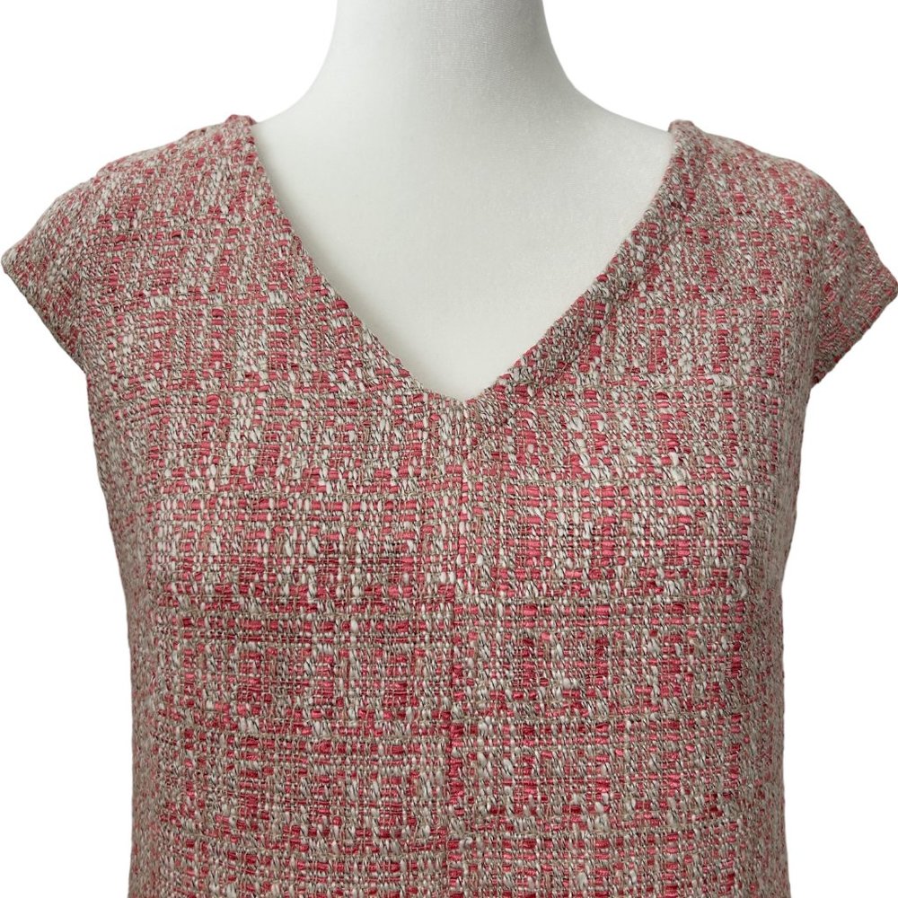Talbots Petites Pink White Tweed V-Neck Cap Sleeve Sheath Midi Dress (2P) - Picture 6 of 16